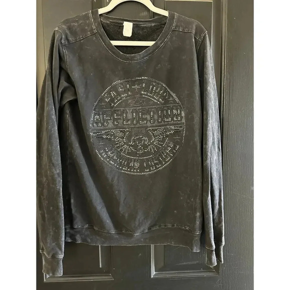 Affliction Black Distressed Back Cut-Outs Mesh Sweatshirt Size XL - Picture 7 of 10